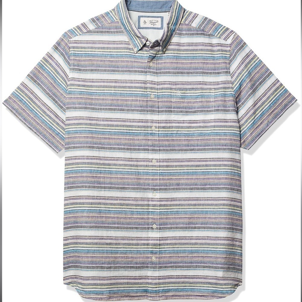 Original Penguin Short Sleeve Button Down Shirt Small Multicolor Stripe
